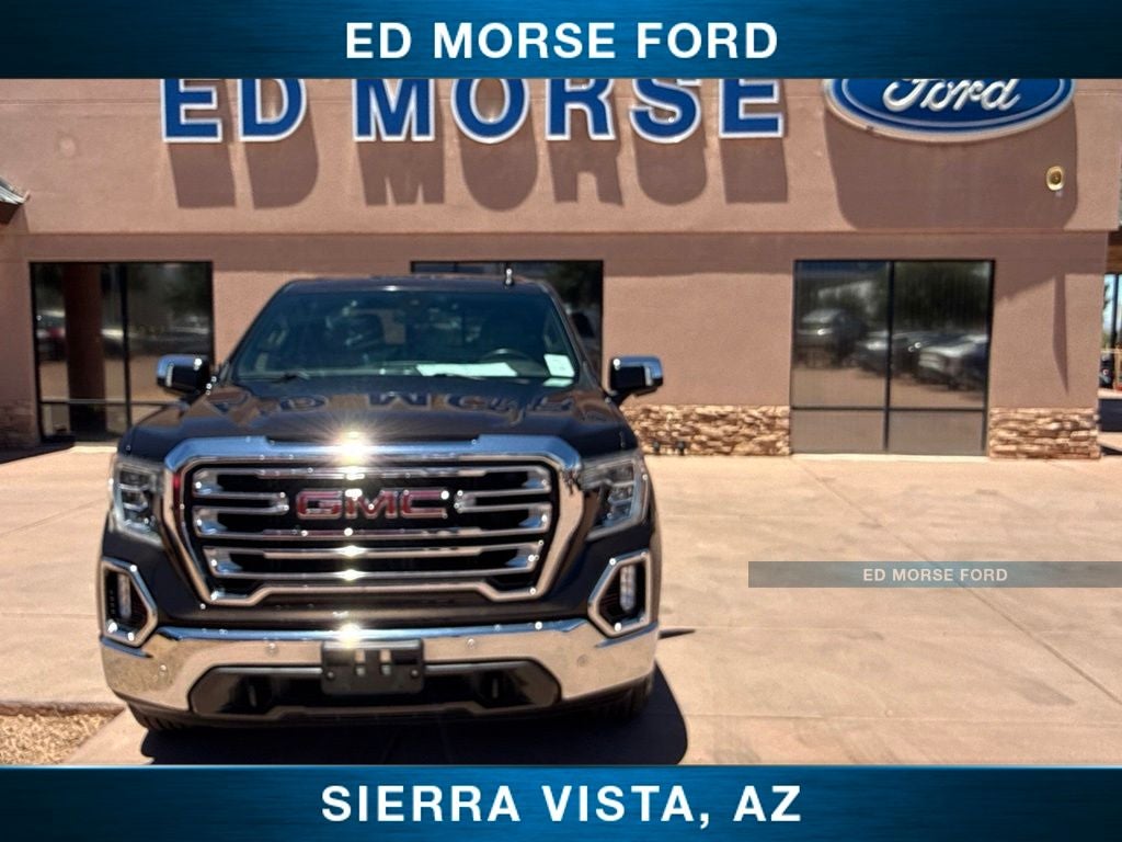 2019 GMC Sierra 1500 SLT in Deep Mahogany Metallic — front three-quarter view