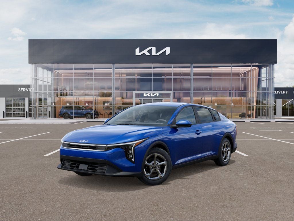 2026 Kia K4 LXS in Deep Sea Blue — front three-quarter view